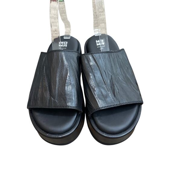 MOMA Black Leather Platform Slides Sandals Size 10.5 Handmade - Picture 2 of 7